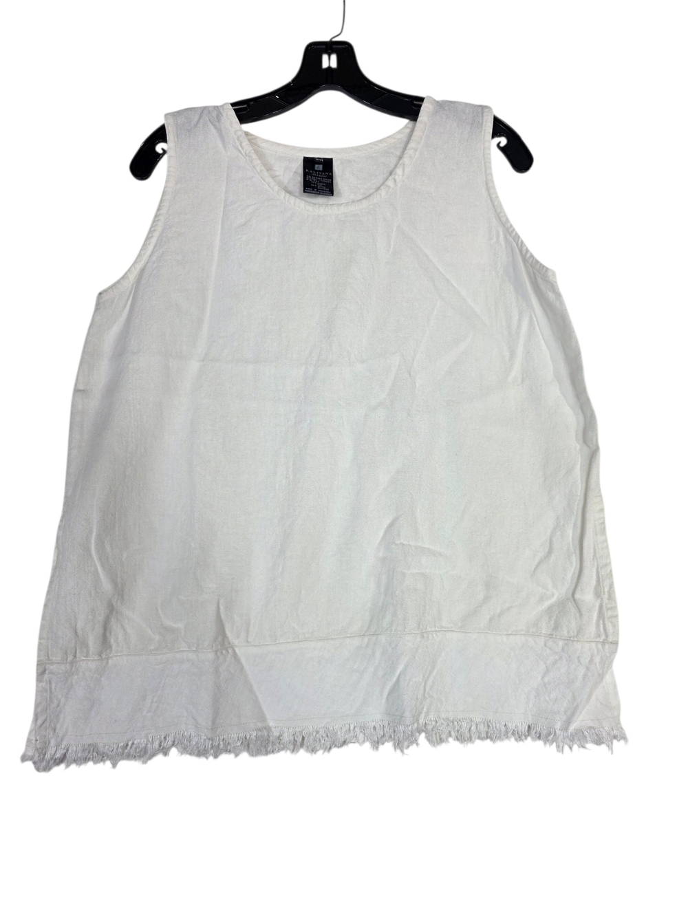 Kaliyana Linen Lagenlook Minimalist Lightweight White Fringe-Hem Camisole Tank